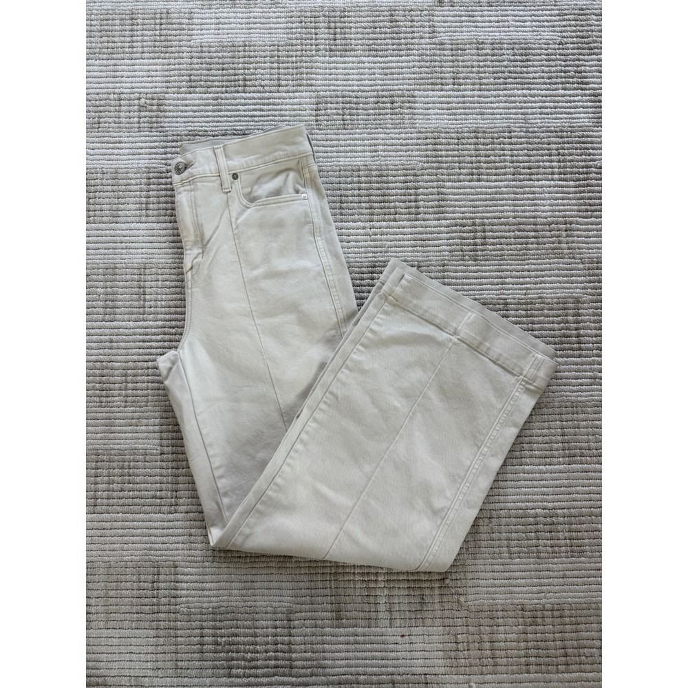 AYR The Top Floor High Rise Wide Leg Seam Front Jeans Cream Off White Size 28